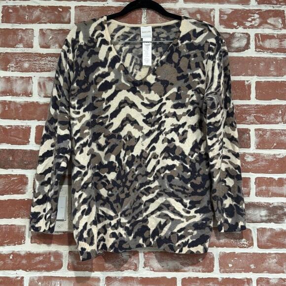 MADELEINE THOMPSON Women's Animal Print Mohair Cashmere Blend Sweater Size 14/16 - Picture 1 of 6